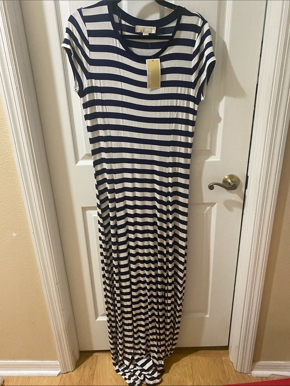 MICHAEL Michael Kors Navy and White Striped Maxi Dress